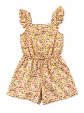 Janie and Jack Girls Floral Ruffle Romper Size 8 Coral Yellow Spring Summer